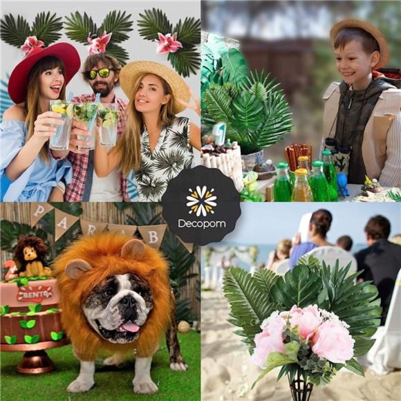 Palm Leaves Artificial Tropical Monstera-84Pcs 6Kinds Large Small Green FakePalm - Picture 3 of 6